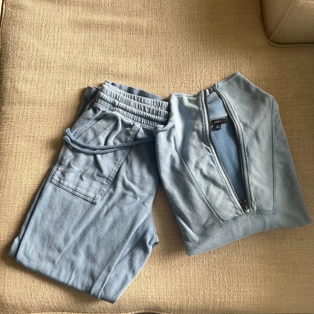 J Crew Lounge Set Quarter Zip and Sweatpants Blue Small - Picture 4 of 8